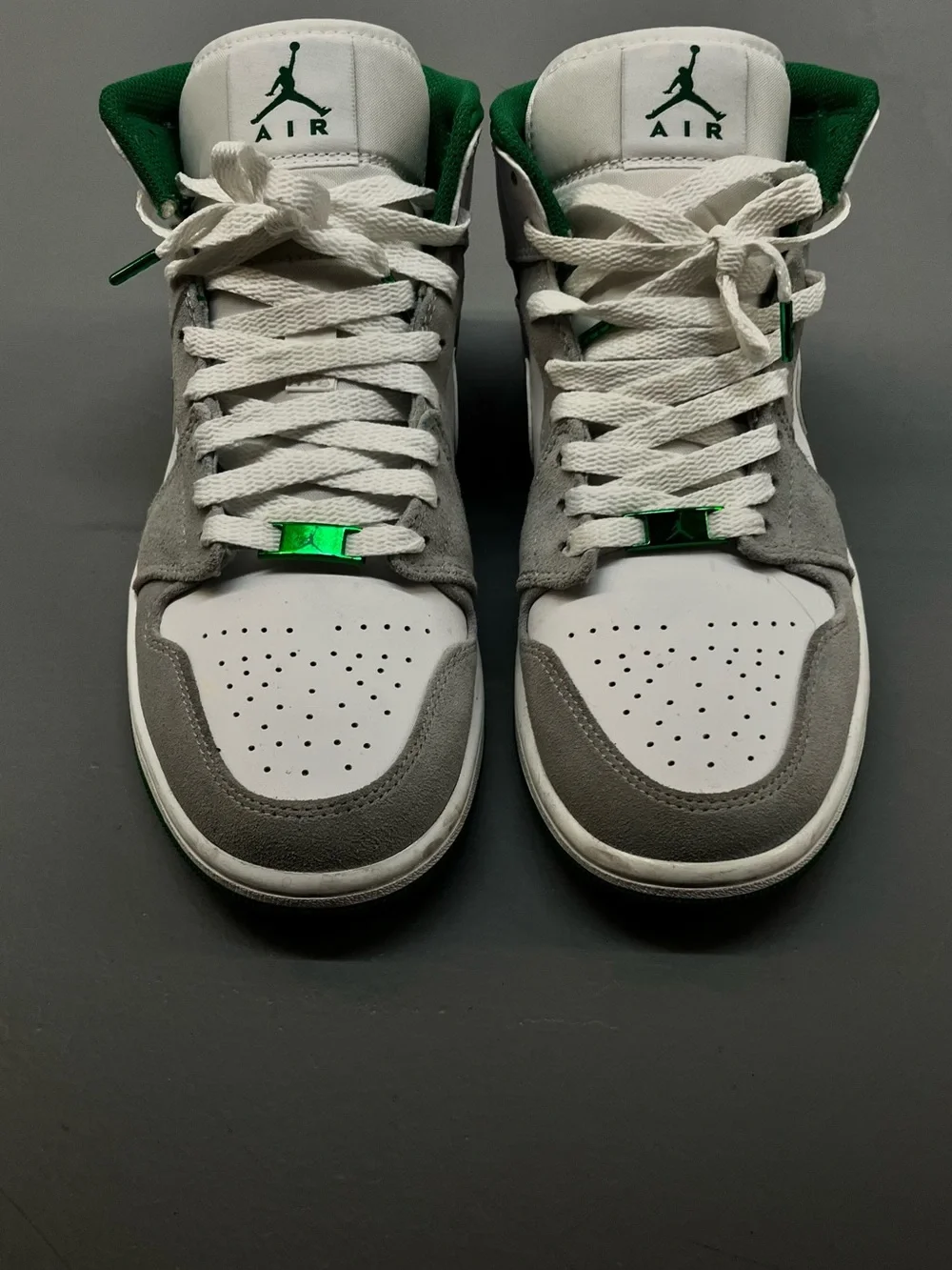 Jordan Men’s White, Gray & Green Mid-Top Sneakers